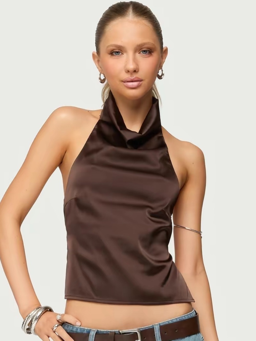 EDIKTED🤎SATIN TOP - Picture 2 of 4